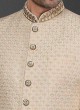 Thread Work Sherwani In Cream Color